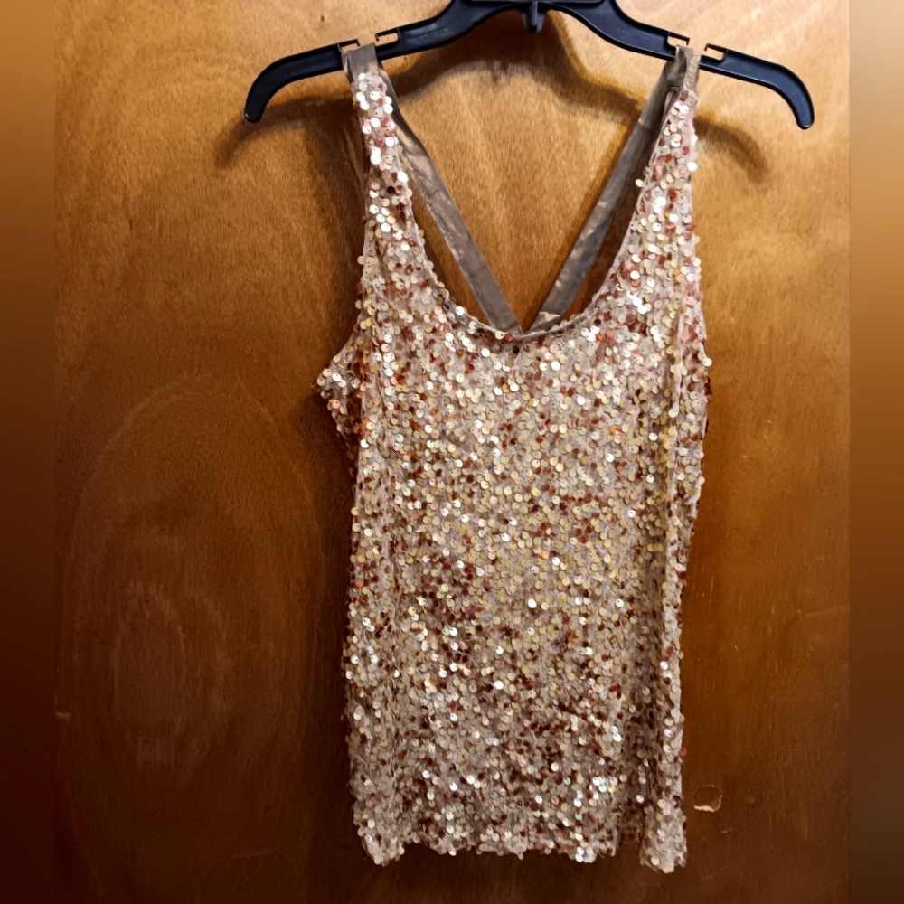 Solomio Copper Sequin Backless Sleeveless Tank Top